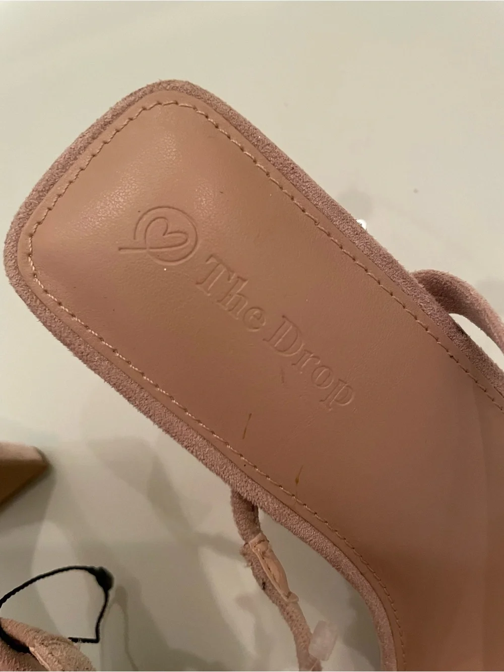 The Drop Women's Pink Suede Square-Toe Strap Heels